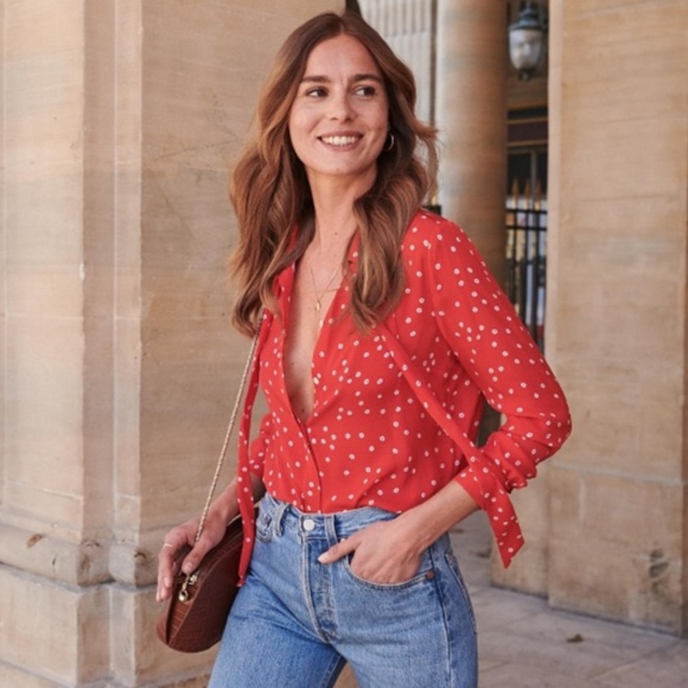 NWT Sezane Lady Shirt in Rouge Petits Fleurs